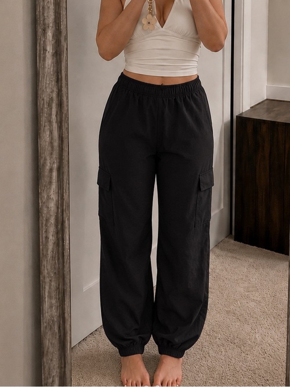 Black Cargo Joggers with Elastic Ankles